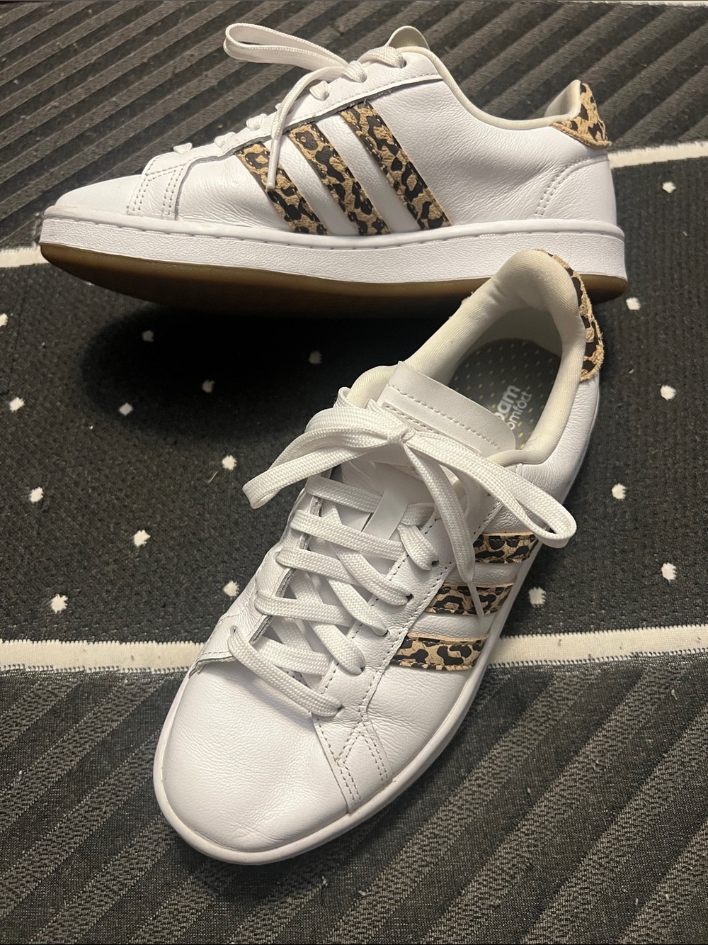 adidas White Sneakers with Leopard Stripe Accent - Kids